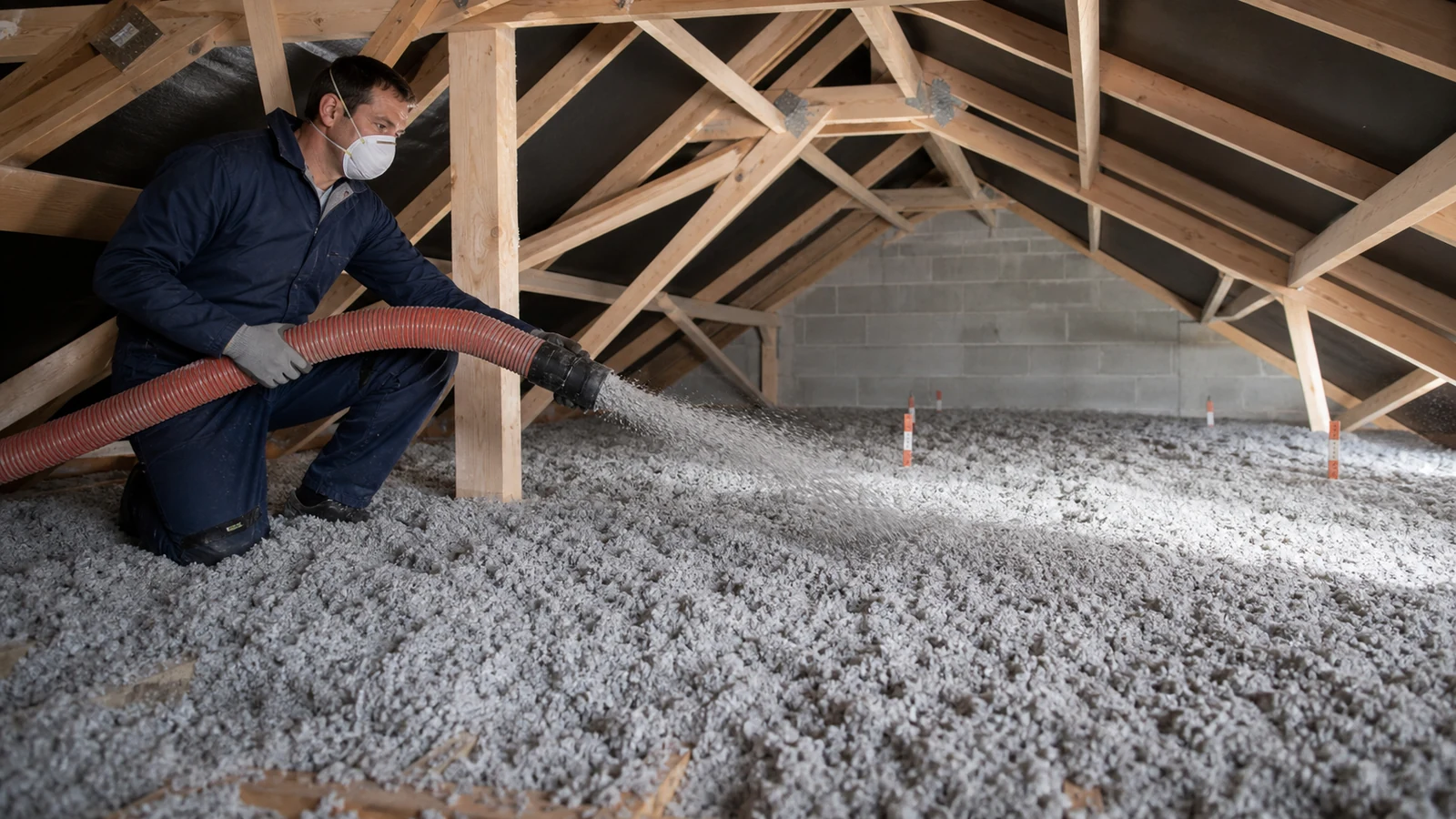 Soufflage homogène de cellulose sur un plancher de combles du Laonnois