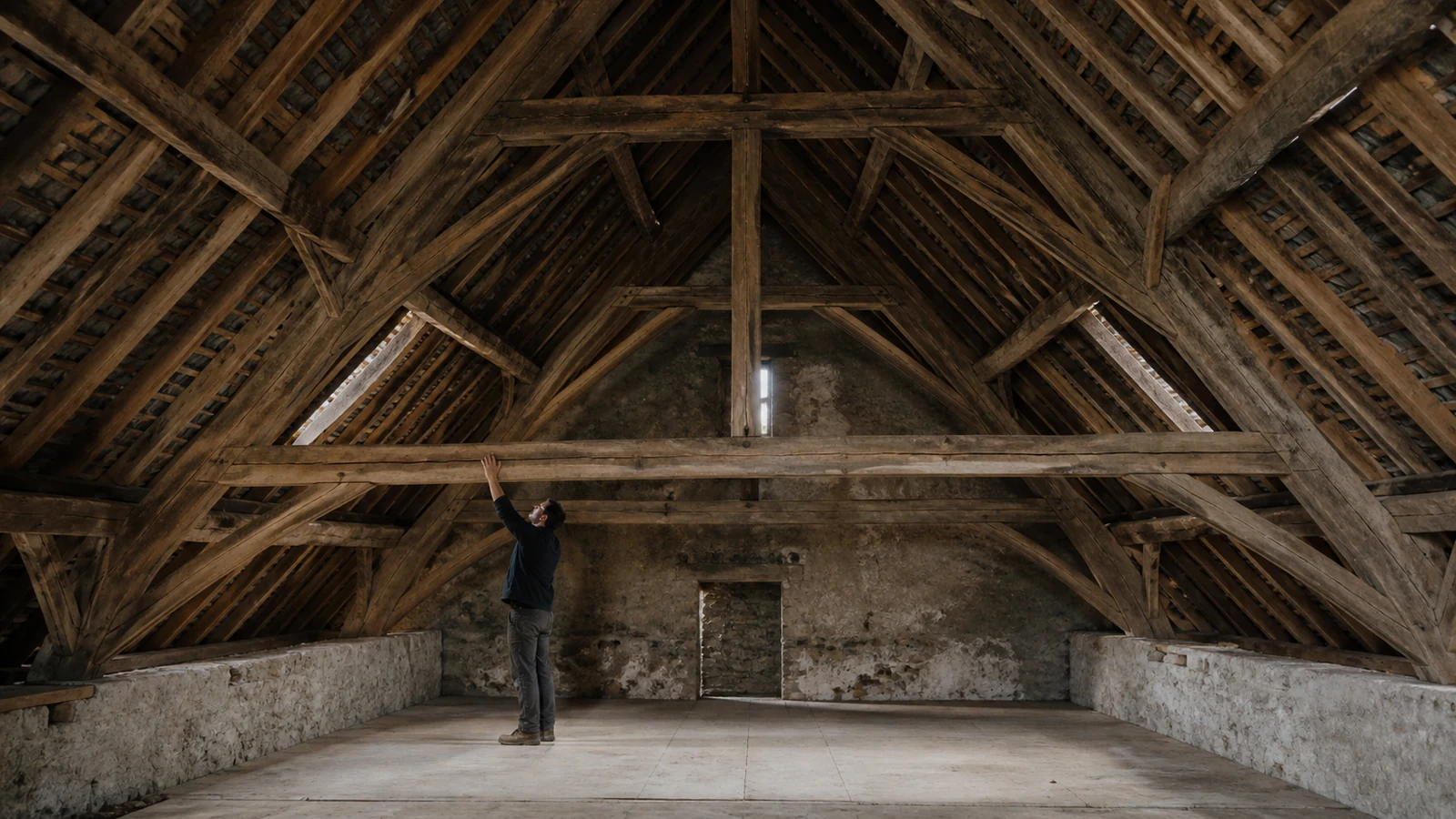 Charpente traditionnelle d’une maison de Thiérache préparée pour l’isolation